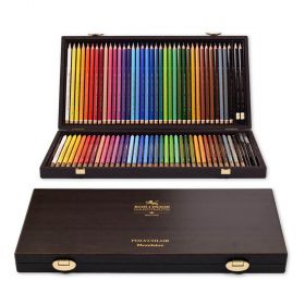 Creioane colorate KOH-I-NOOR Polycolor si Mondeluz Aquarelle 8896-6DK, 76 piese/cutie lemn