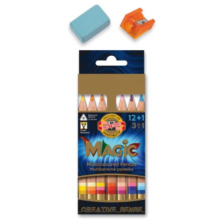 Creioane multicolore KOH-I-NOOR Magic 3 in 1 Jumbo, 12 buc/set