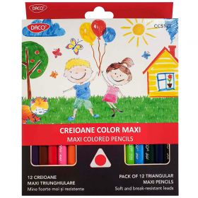 Creioane colorate triunghiulare DACO Maxi CC512T, 12 buc/set