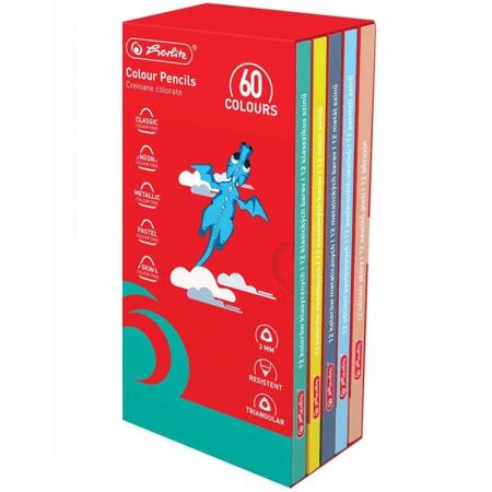 Creioane colorate triunghiulare, 60 culori/set, HERLITZ 