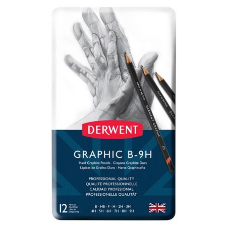 Creioane desen DERWENT Graphic Hard B-9H, 12 buc/set