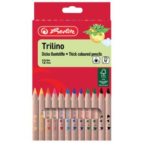 Creioane colorate groase, mina 6 mm HERLITZ Trilino, 12 culori/set