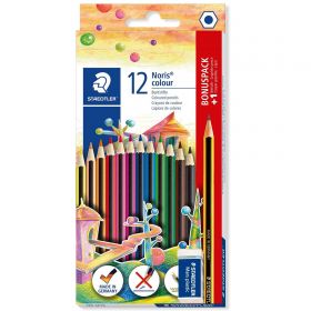 Creioane colorate hexagonele 12 culori/set, creion grafit si radiera STAEDTLER Noris Colour