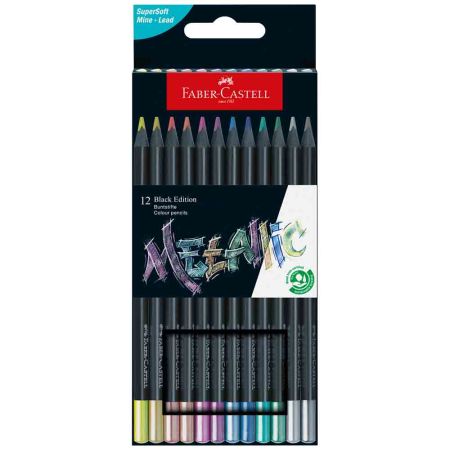 Creioane metalizate FABER-CASTELL Black Edition, 12 buc