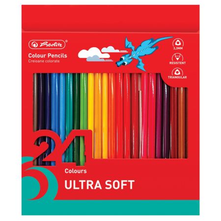 Creioane colorate triunghiulare, 24 culori/set, HERLITZ 