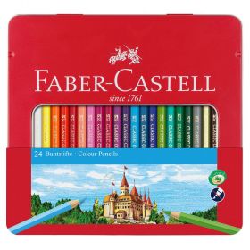 Creioane colorate 24 culori/set FABER-CASTELL cutie metal, FC115824