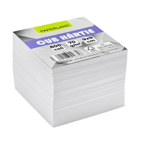 Rezerva cub din hartie alba 9x9 cm, 800 file/set, PAPERLAND