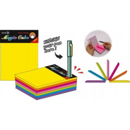Cub notite autoadezive 101 x 76mm, 280 file, 7 culori neon STICK