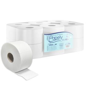 Hartie igienica mini jumbo PAPELY, 2 straturi, 100 m/rola, 12 role/set