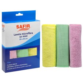 Lavete microfibra multisuprafete SAFIR Mixt, 33x33 cm, 3 buc/set