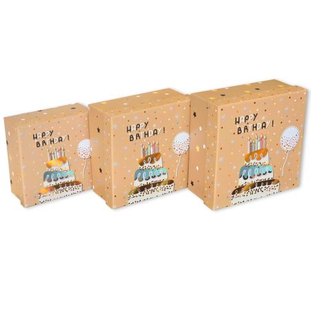 Cutie cadouri cu capac, Happy Birthday, 3 buc/set