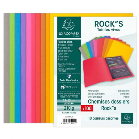 Dosar simplu, carton colorat 210 g, EXACOMPTA Rock'S, 10 buc/set