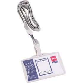 Suport carduri orizontal, cu clips si snur, 85x53 mm, DELI 5744