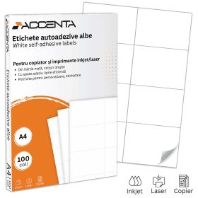 Etichete autocolante albe, colturi drepte, 100 coli/top, ACCENTA