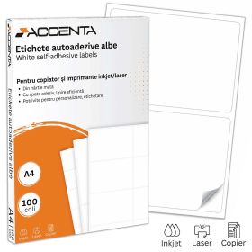 Etichete autocolante albe, colturi rotunjite, 100 coli/top, ACCENTA