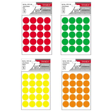 Etichete autocolante rotunde, 25 mm, TANEX, 100 buc/set