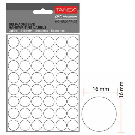 Etichete autocolante rotunde albe, 16 mm, TANEX, 480 buc/set