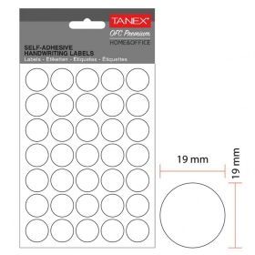 Etichete autocolante rotunde albe, 19 mm, TANEX, 350 buc/set