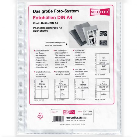 File protectie A4 pentru fotografii 10x15 cm 8 poze/fila, 5 file