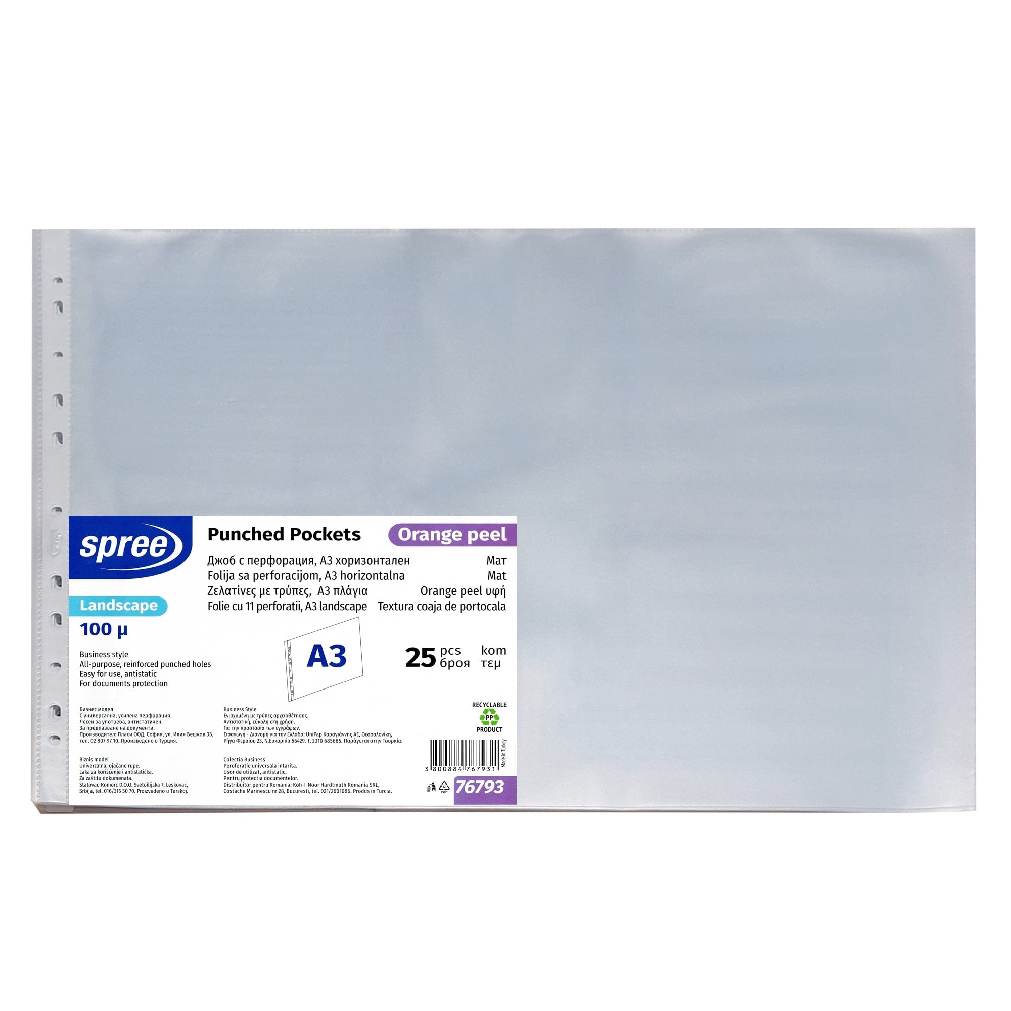 File protectie transparente, 100 microni, A3, 25 buc/set, SPREE