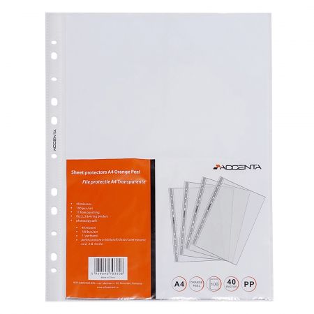 File protectie transparente, 40 microni, 100 buc/set, ACCENTA