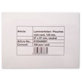 Folie laminare 67 x 97 mm, 125 microni, 100 buc/top