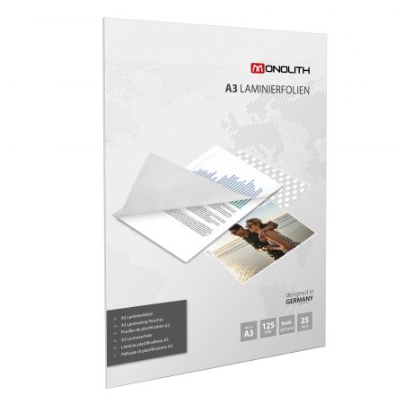 Folie laminare A3, 125 microni, MONOLITH, 25 buc/top