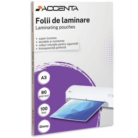 Folie laminare A3, 80 microni, ACCENTA, 100 buc/top