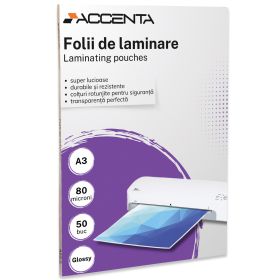 Folie laminare A3, 80 microni, ACCENTA, 50 buc/top