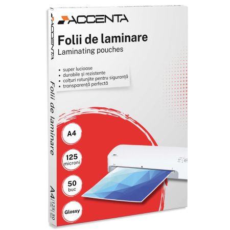 Folie laminare A4, 125 microni, ACCENTA, 50 buc/top