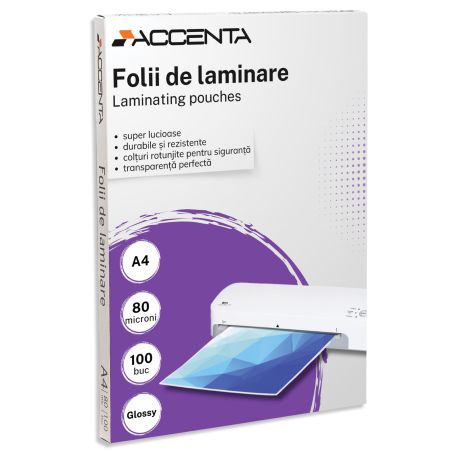 Folie laminare A4, 80 microni, ACCENTA, 100 buc/top