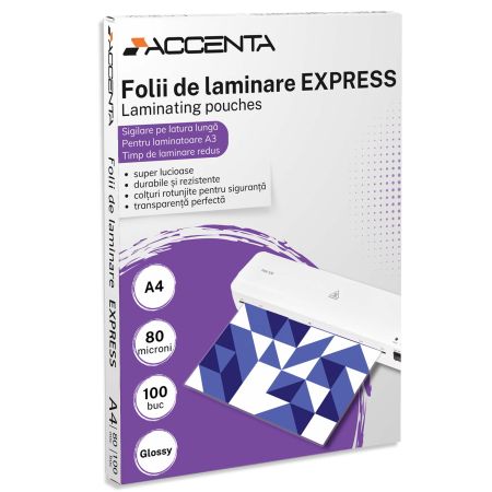Folie laminare A4, 80 microni, ACCENTA Express, 100 buc/top