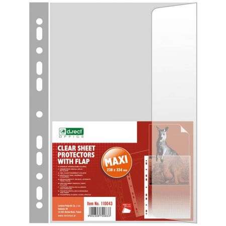 Folii cu clapeta A4, 100 microni, D.RECT Maxi 110043, 10 buc/set