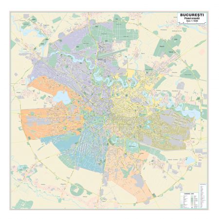 Harta Bucuresti si localitati limitrofe, laminata 150x150 cm
