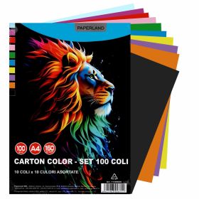 Carton colorat A4, asortat PAPERLAND, 160 g/mp, 100 coli/top