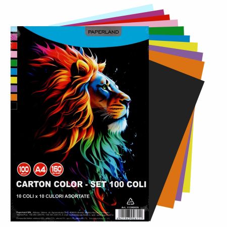 Carton colorat A4, asortat PAPERLAND, 160 g/mp, 100 coli/top