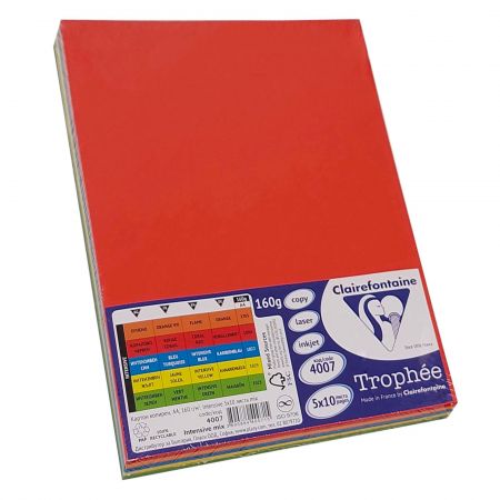 Carton colorat A4 asortat CLAIREFONTAINE Intense, 160 g/mp, 50 c