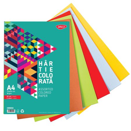 Hartie colorata A4, asortata DACO HR850, 80 g/mp, 50 coli/top