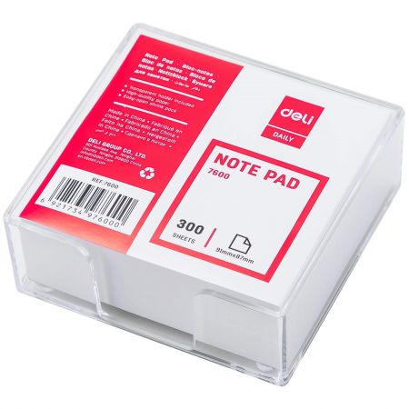 Cub din hartie alba 91x87 mm cu suport 300 file/set, DELI 7600