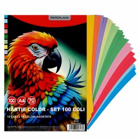 Hartie colorata A4, asortata PAPERLAND, 70 g/mp, 100 coli/top