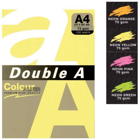 Hartie colorata A4, DOUBLE A Neon, 75 g/mp, 100 coli/top