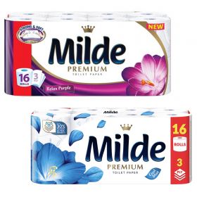 Hartie igienica parfumata MILDE Premium, 3 straturi, 16 role/set