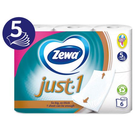 Hartie igienica ZEWA Just 1, 5 straturi, 6 role/set