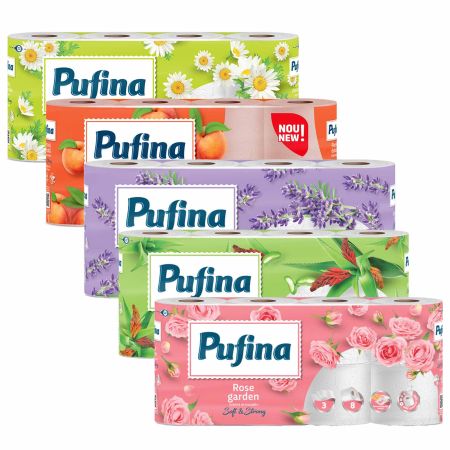 Hartie igienica PUFINA, 3 straturi, 8 role/set