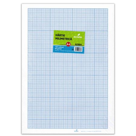 Hartie milimetrica A4, 60 g/mp, ECADA, 100 coli/set