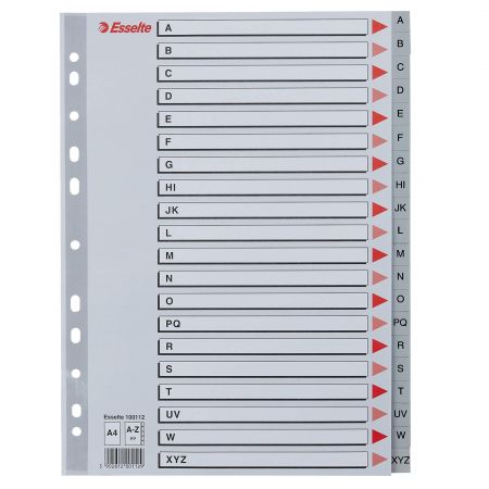 Index plastic reciclabil, alfabetic A-Z, format A4, ESSELTE