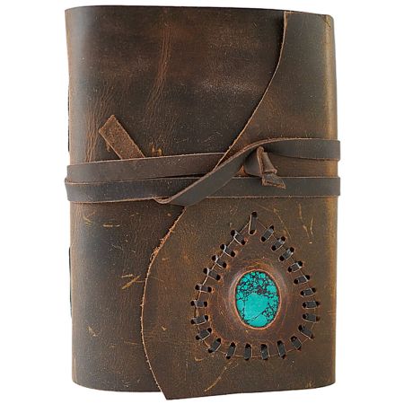 Jurnal piele vintage cu snur Krashell KR-L056 Piatra turcoaz