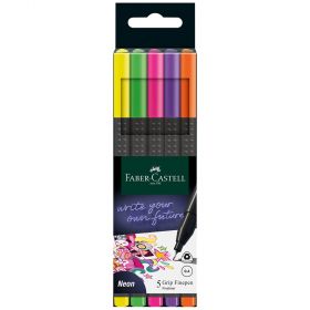 Liner 0.4 mm neon FABER-CASTELL Grip, 5 culori/set, FC151603