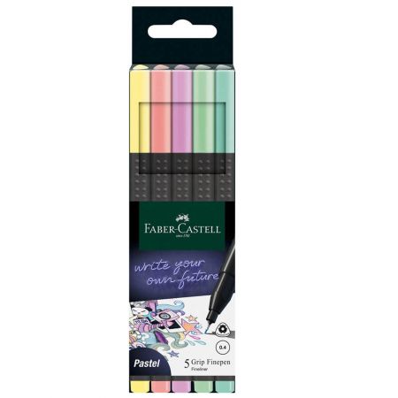 Liner 0.4 mm pastel FABER-CASTELL Grip, 5 culori/set, FC151602