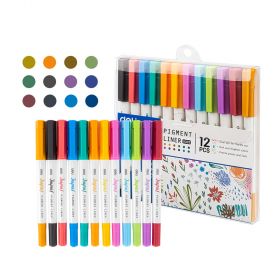 Liner cu 2 capete, 0.5 mm /1 mm, 12 culori/set, DELI Inspira